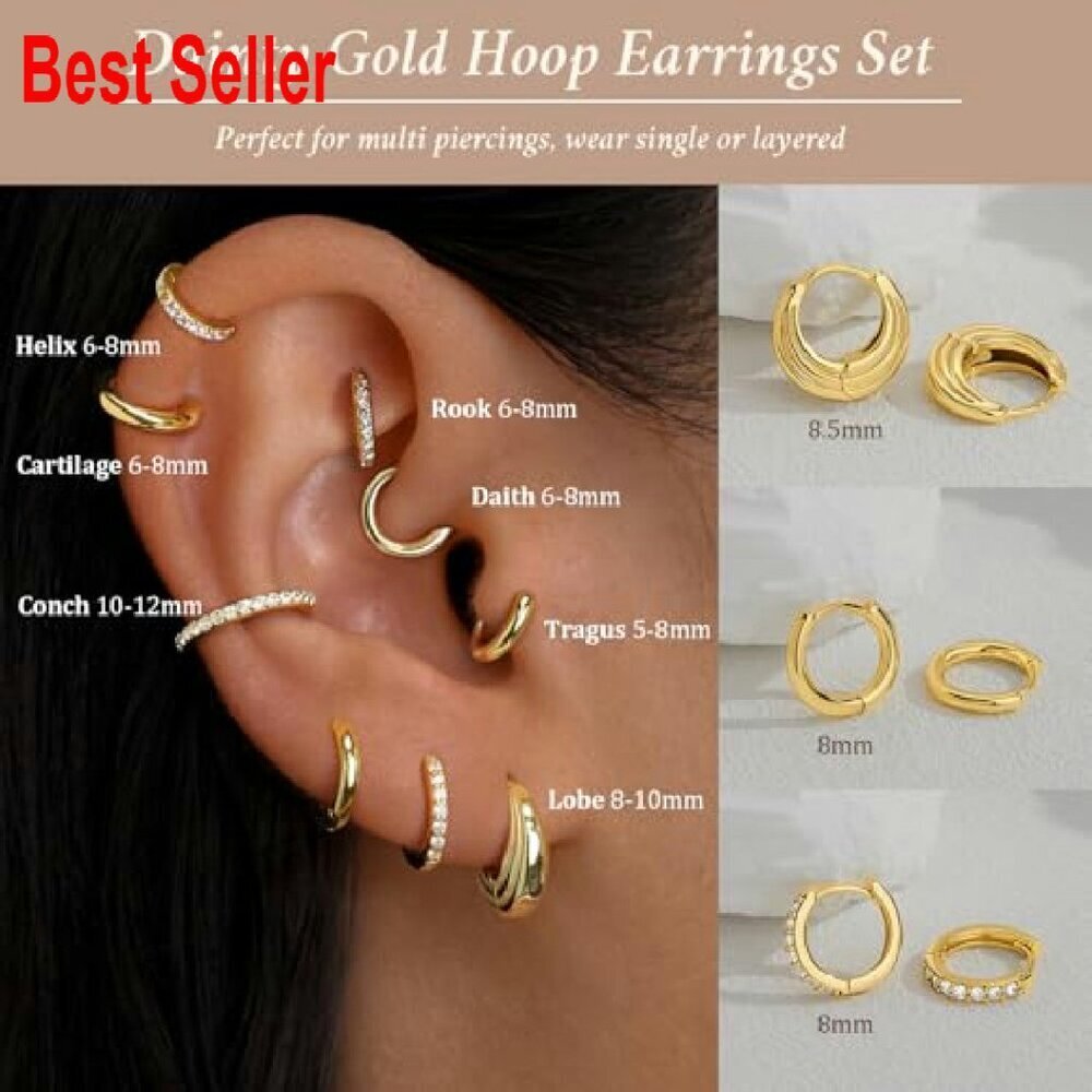 Sterling Silver Huggie Hoop Earrings Set Hypoallergenic Dainty Stackable - Picture 4 of 8